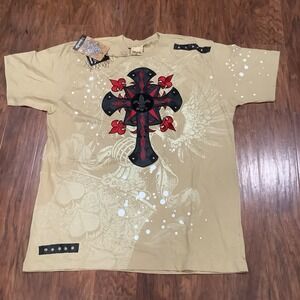 Vintage Y2K Skate Ablanche T Shirt Brown 3XL Patch Cross